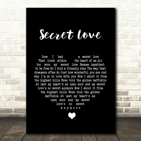 Doris Day Secret Love Black Heart Song Lyric Quote Print
