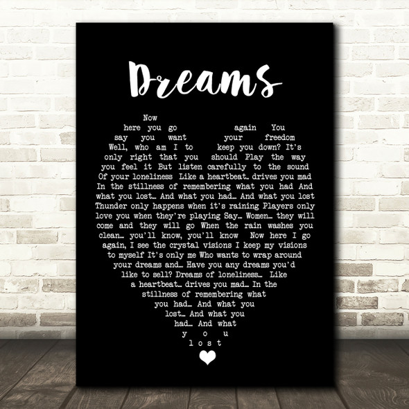 Dreams Fleetwood Mac Black Heart Quote Song Lyric Print
