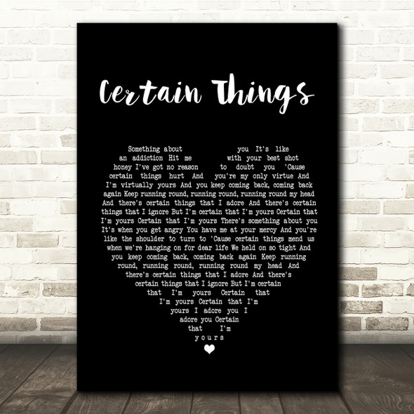 James Arthur Certain Things Black Heart Song Lyric Quote Print