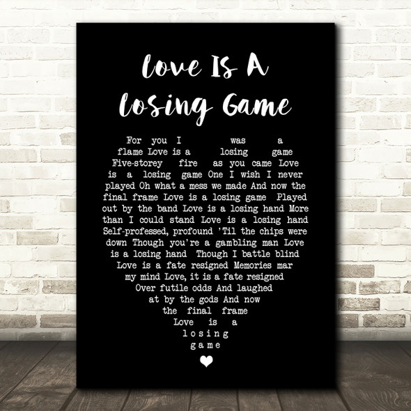 Love Is A Losing Game Amy Winehouse Black Heart Quote Song Lyric Print