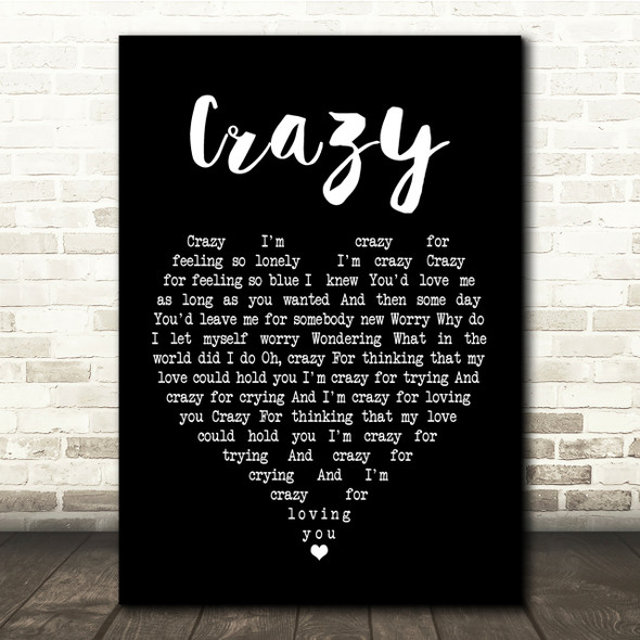 Patsy Cline Crazy Black Heart Song Lyric Quote Print