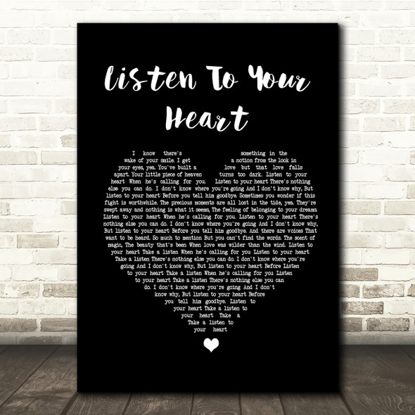 Roxette Listen To Your Heart Black Heart Song Lyric Quote Print
