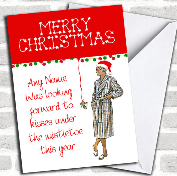 Funny Hanging Mistletoe Personalized Christmas Card