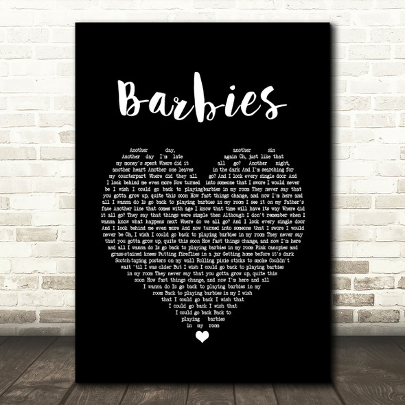Pink Barbies Black Heart Song Lyric Quote Print