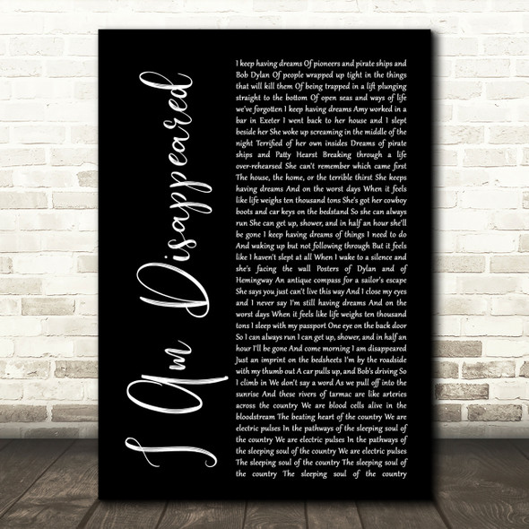 Frank Turner I Am Disappeared Black Script Song Lyric Quote Print