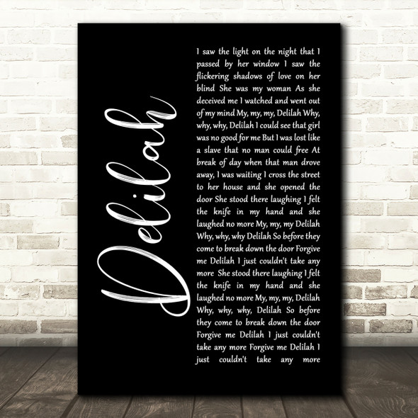 Tom Jones Delilah Black Script Song Lyric Quote Print