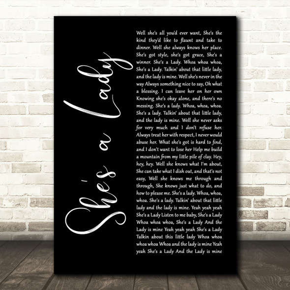 Tom Jones She's A Lady Black Script Song Lyric Quote Print