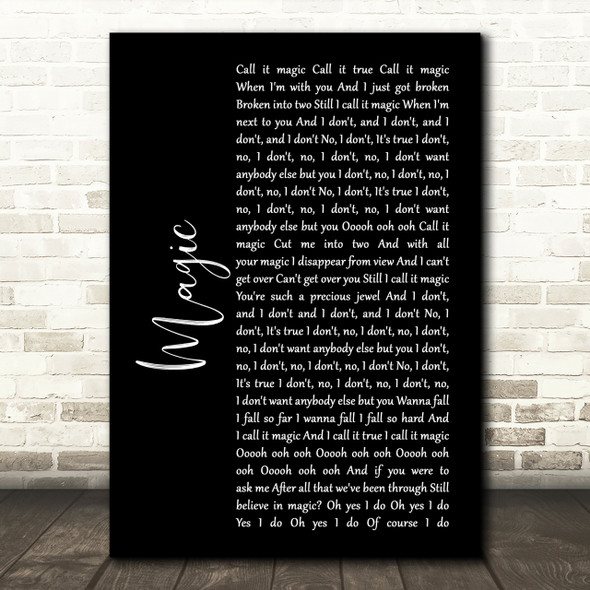 Coldplay Magic Black Script Song Lyric Quote Print