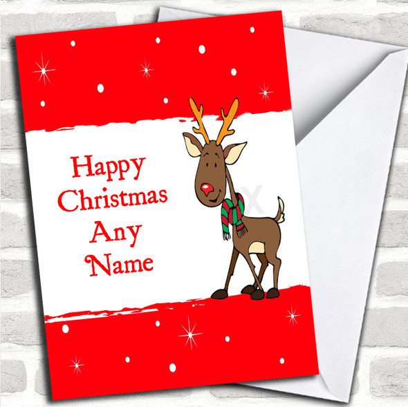 Red Reindeer Christmas Card Personalized