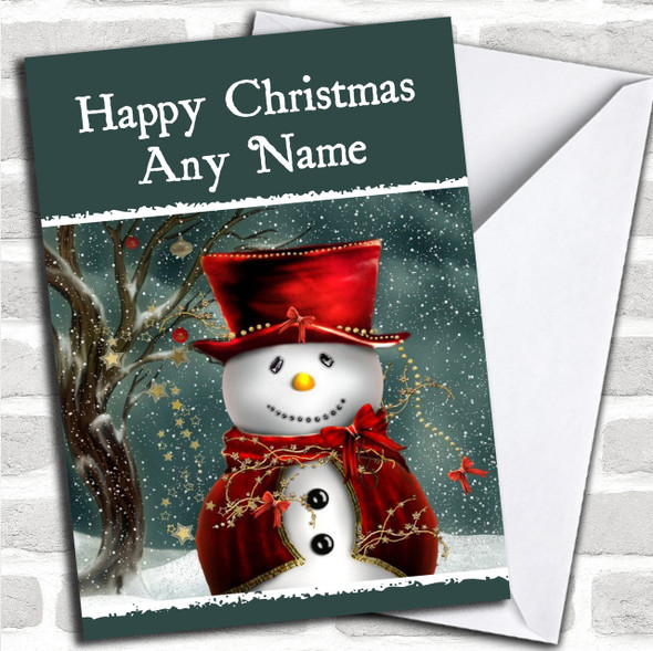 Red Hat Snowman Christmas Card Personalized