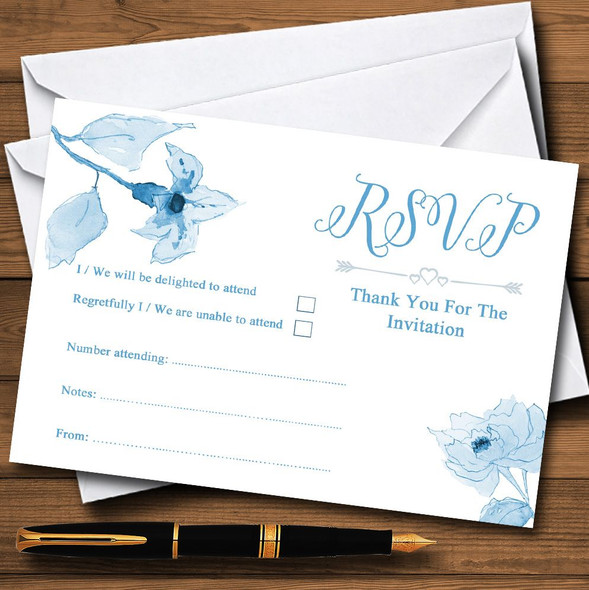 Beautiful Powder Baby Blue Watercolour Flowers Personalized RSVP Cards