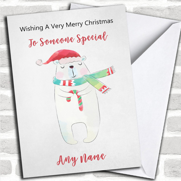 Cute Doodle Watercolour Polar Bear Personalized Christmas Card