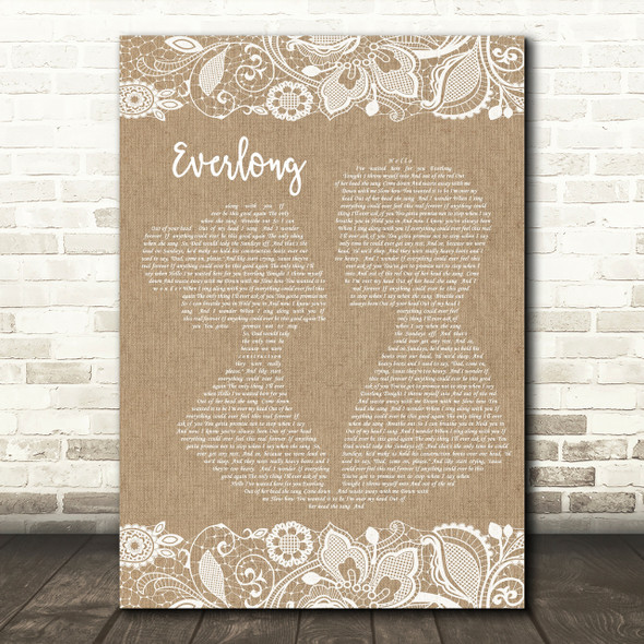 Foo Fighters Everlong Burlap & Lace Song Lyric Quote Print