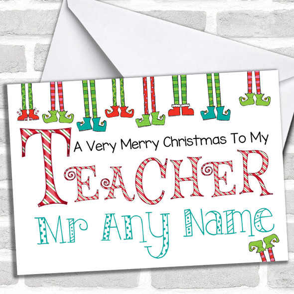 Elf Legs Teacher Personalized Christmas Card