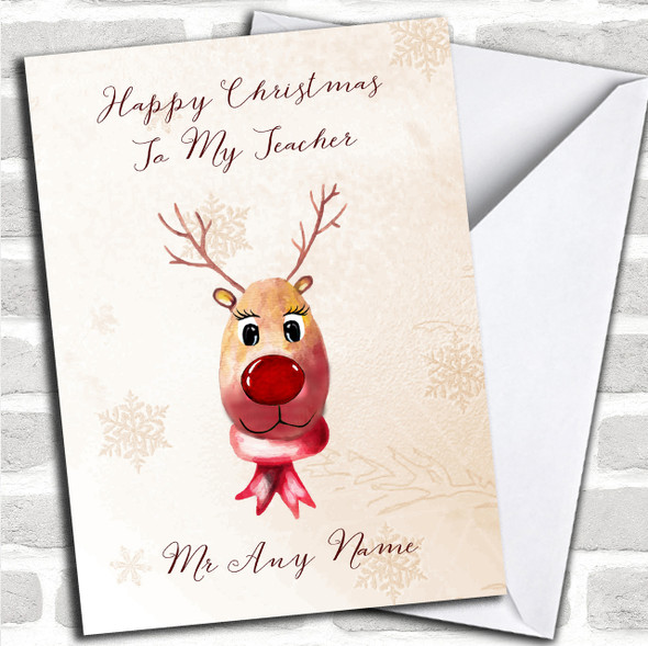 Cute Reindeer Teacher Personalized Christmas Card