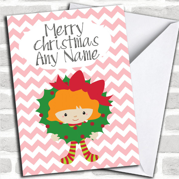 Ginger Girl & Wreath Children's Personalized Christmas Card