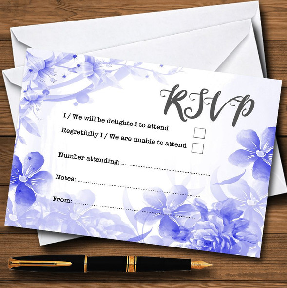 Blue Watercolour Floral Personalized RSVP Cards