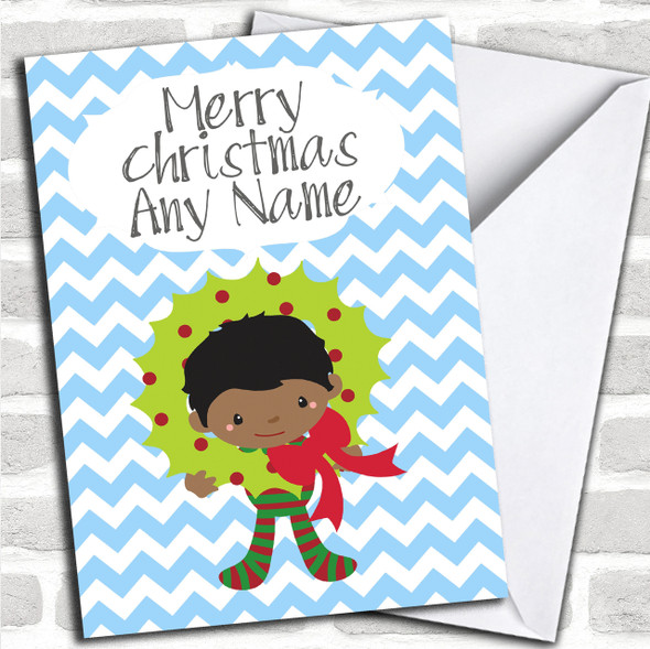 Dark Skinned Boy Children's Personalized Christmas Card