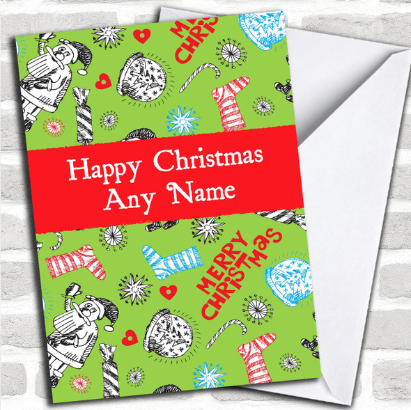 Funky Green Christmas Card Personalized