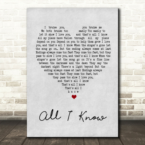 Art Garfunkel All I Know Grey Heart Song Lyric Quote Print