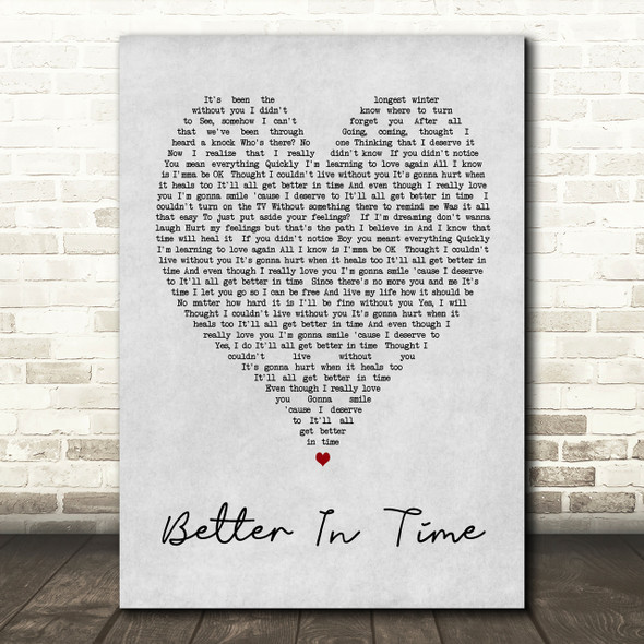 Better In Time Leona Lewis Grey Heart Song Lyric Quote Print