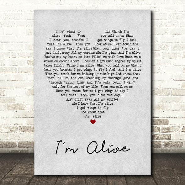 Celine Dion I'm Alive Grey Heart Song Lyric Quote Print