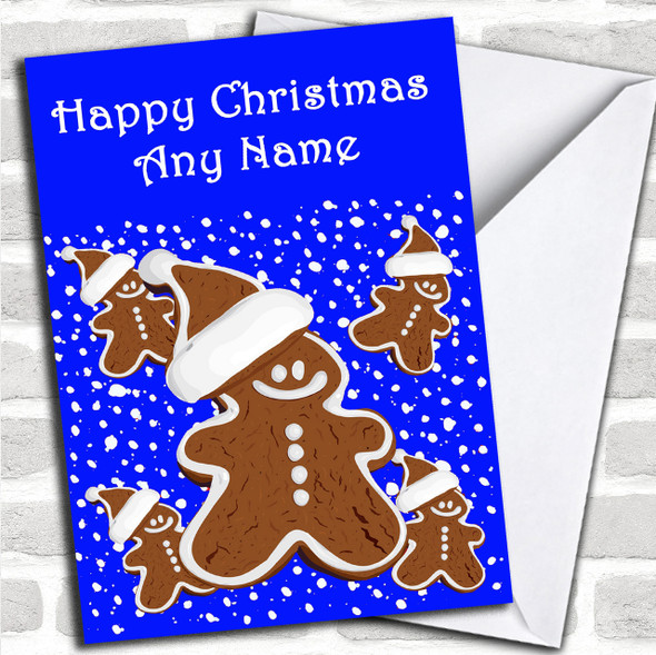 Blue Gingerbread Man Christmas Card Personalized