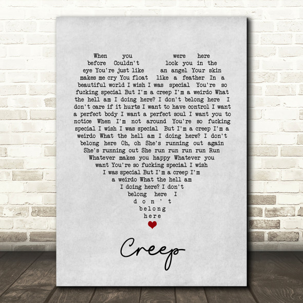 Creep Radiohead Grey Heart Song Lyric Quote Print