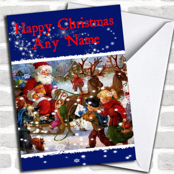 Traditional Kids Blue Christmas Card Personalized
