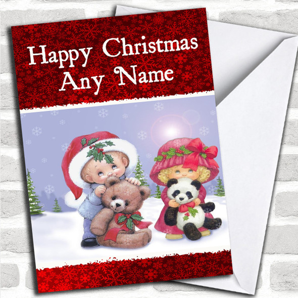 Red Cute Kids Christmas Card Personalized