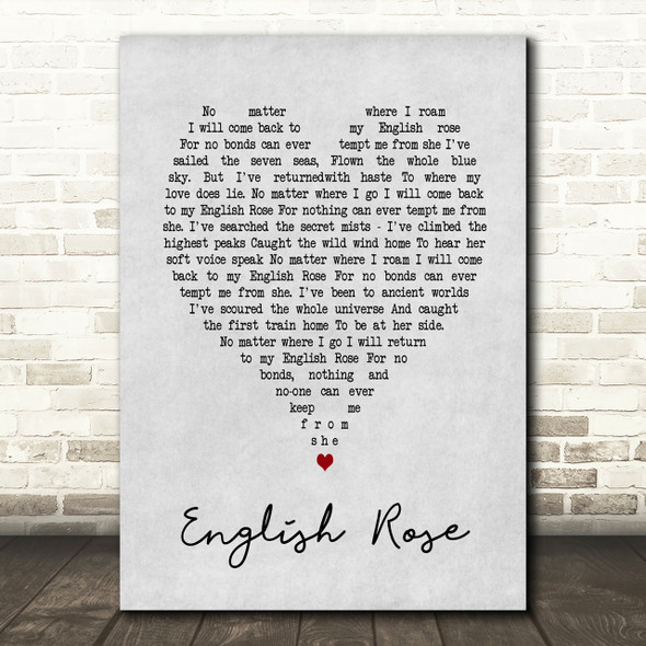 English Rose Paul Weller Grey Heart Song Lyric Quote Print