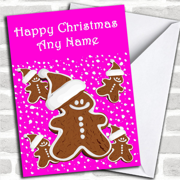 Pink Gingerbread Man Christmas Card Personalized