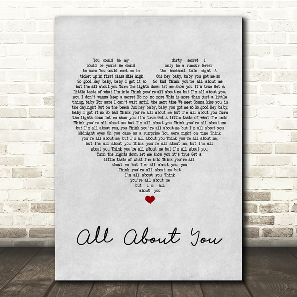 Hilary Duff All About You Grey Heart Song Lyric Quote Print