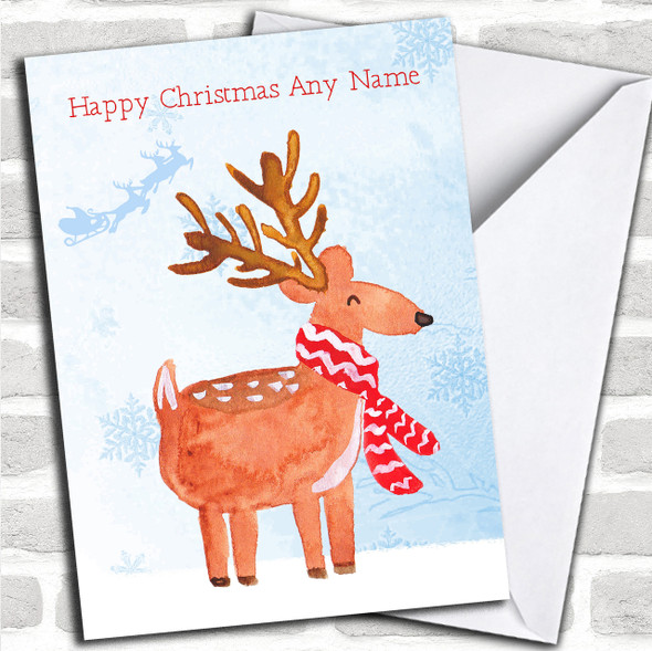 Watercolour Reindeer Children's Personalized Christmas Card