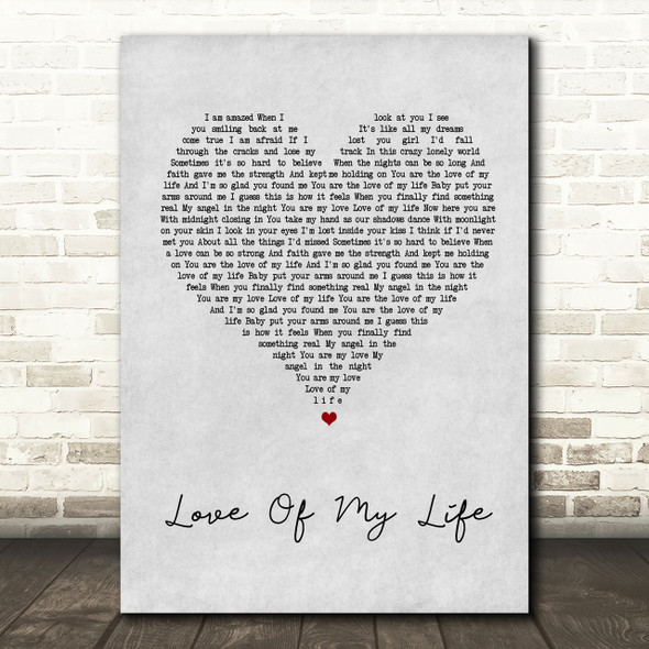 Jim Brickman Love Of My Life Grey Heart Song Lyric Quote Print