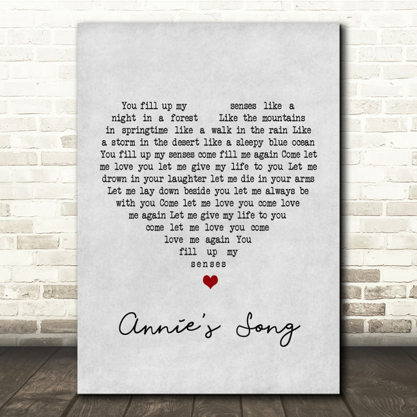 John Denver Annie's Song Grey Heart Song Lyric Quote Print