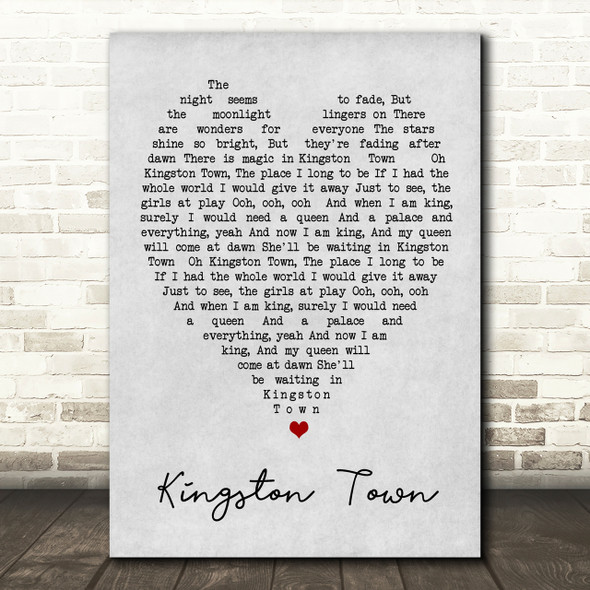 Kingston Town UB40 Grey Heart Song Lyric Quote Print