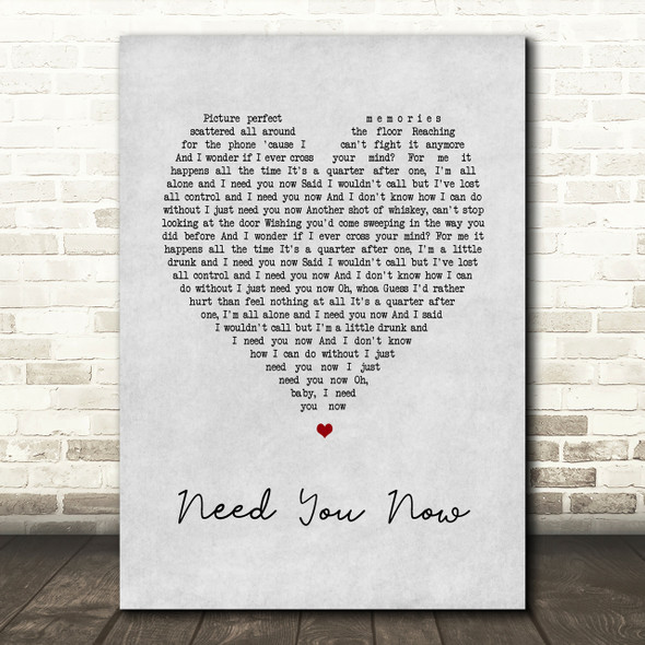Lady Antebellum Need You Now Grey Heart Song Lyric Quote Print