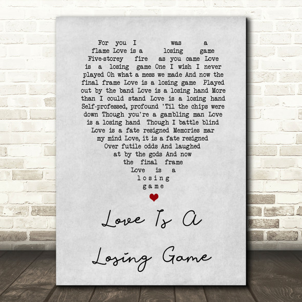 Love Is A Losing Game Amy Winehouse Grey Heart Song Lyric Quote Print