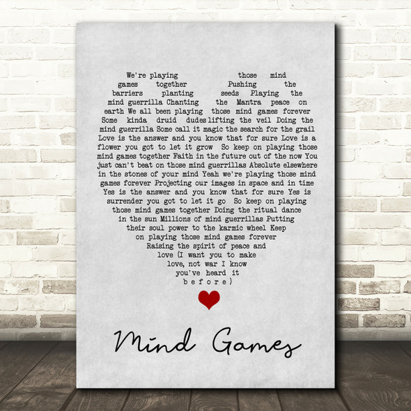 Mind Games John Lennon Grey Heart Song Lyric Quote Print