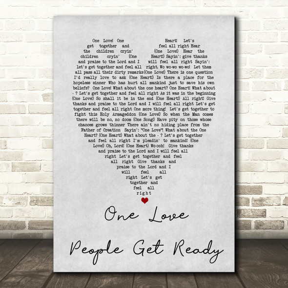 One Love People Get Ready Bob Marley Grey Heart Song Lyric Quote Print