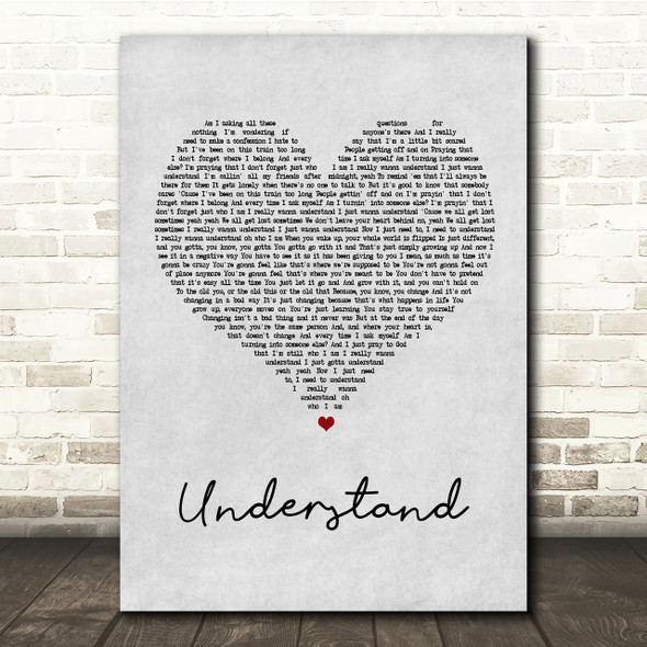 Shawn Mendes Understand Grey Heart Song Lyric Quote Print