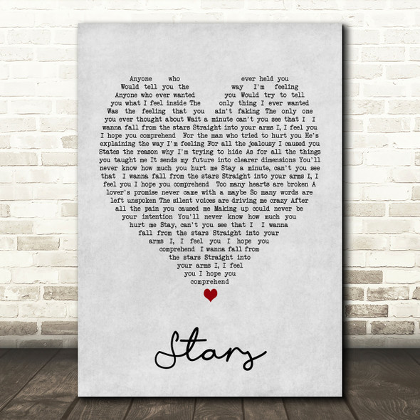 Simply Red Stars Grey Heart Song Lyric Quote Print
