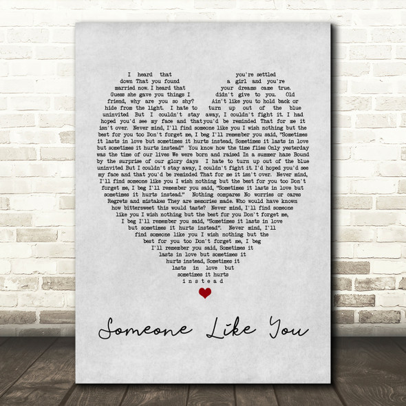 Someone Like You Adele Grey Heart Song Lyric Quote Print