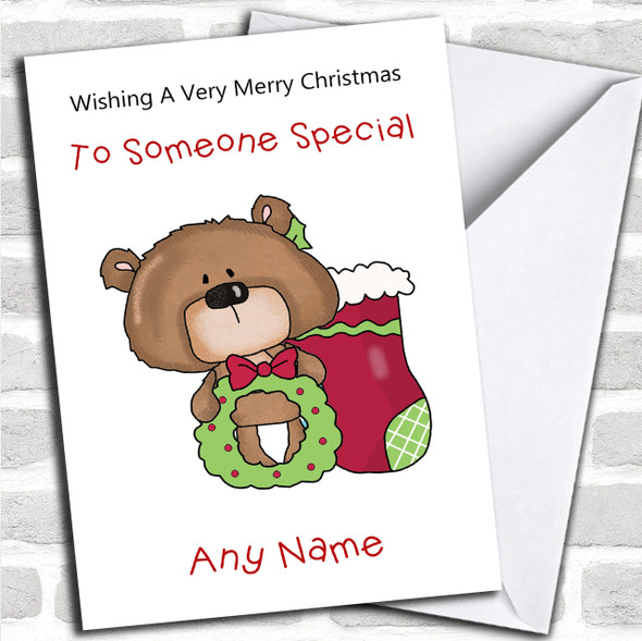 Cartoon Bear With Stocking Children's Personalized Christmas Card