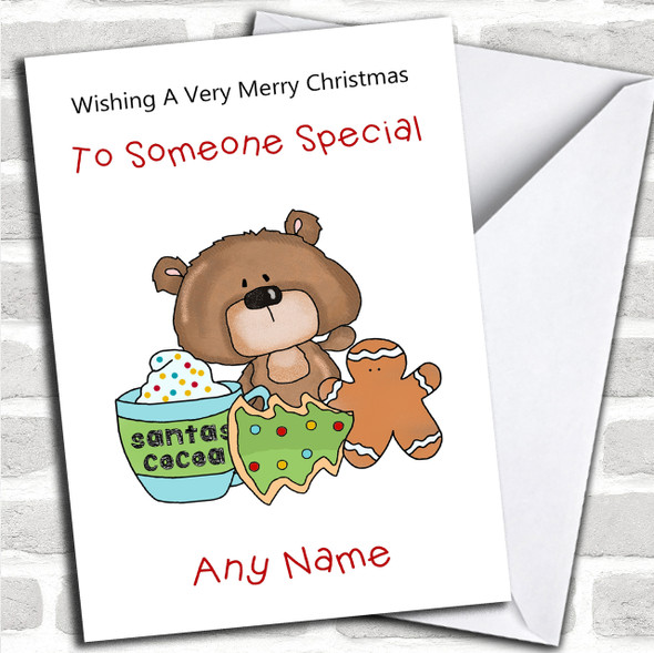 Cartoon Bear With Gingerbread Man Children's Personalized Christmas Card