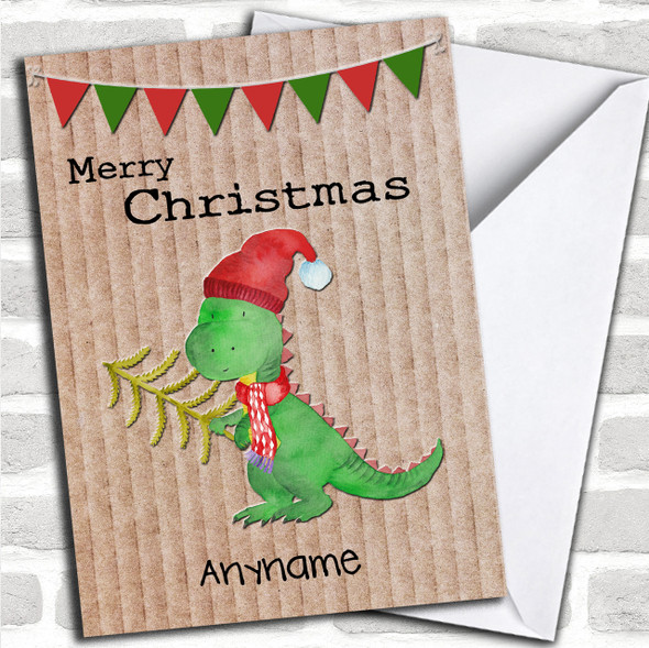 Xmas Dinosaur Krafty Personalized Christmas Card