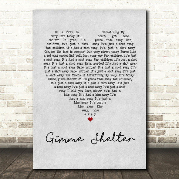 The Rolling Stones Gimme Shelter Grey Heart Song Lyric Quote Print