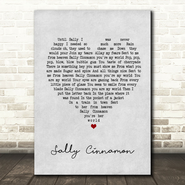 The Stone Roses Sally Cinnamon Grey Heart Song Lyric Quote Print