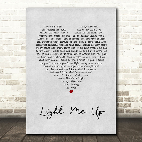 Tom Baxter Light Me Up Grey Heart Song Lyric Quote Print